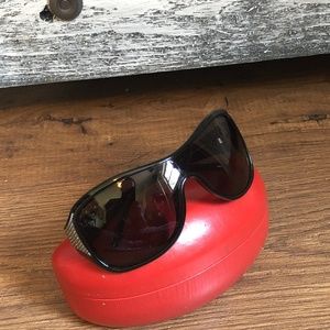 Valentino Sunglasses Black Wrap Around Crystal